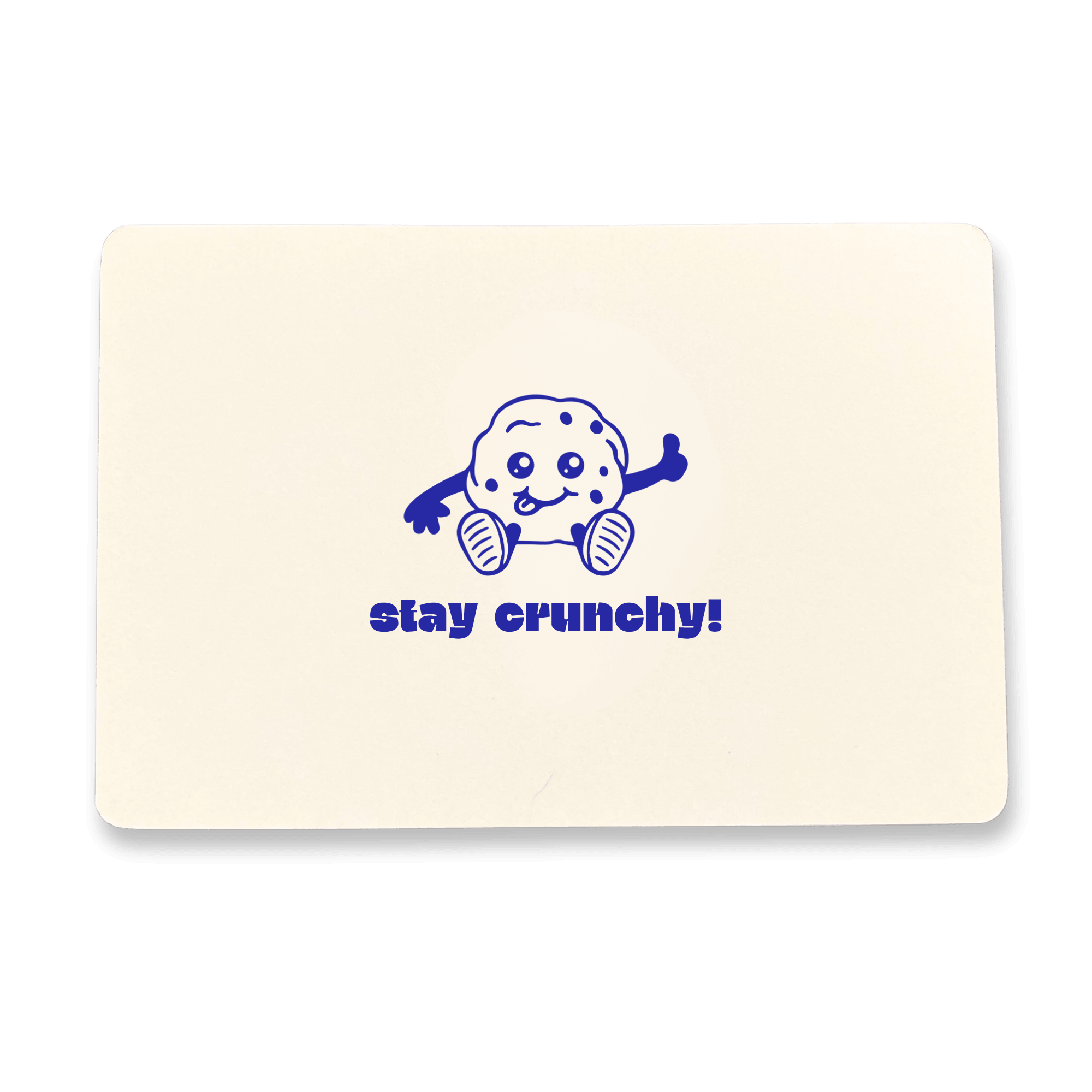 Grusskarte mit deinem Wunschtext - Motiv Keks Maskottchen mit stay crunchy Schriftzug von Deichkeks